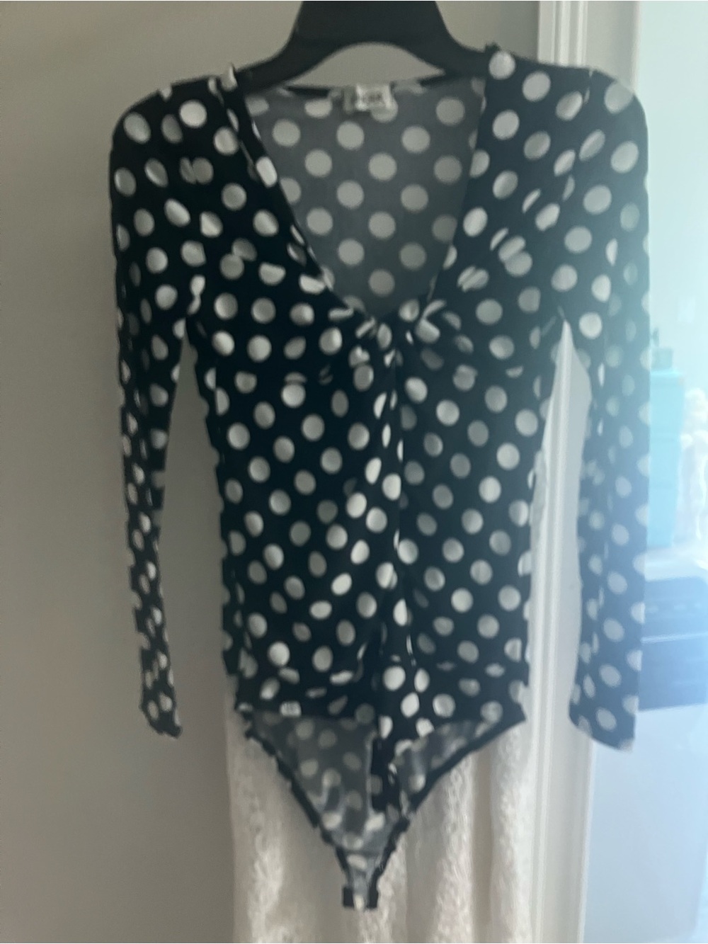 Ginger G Black and White Polka Dot Long-Sleeve Bodysuit